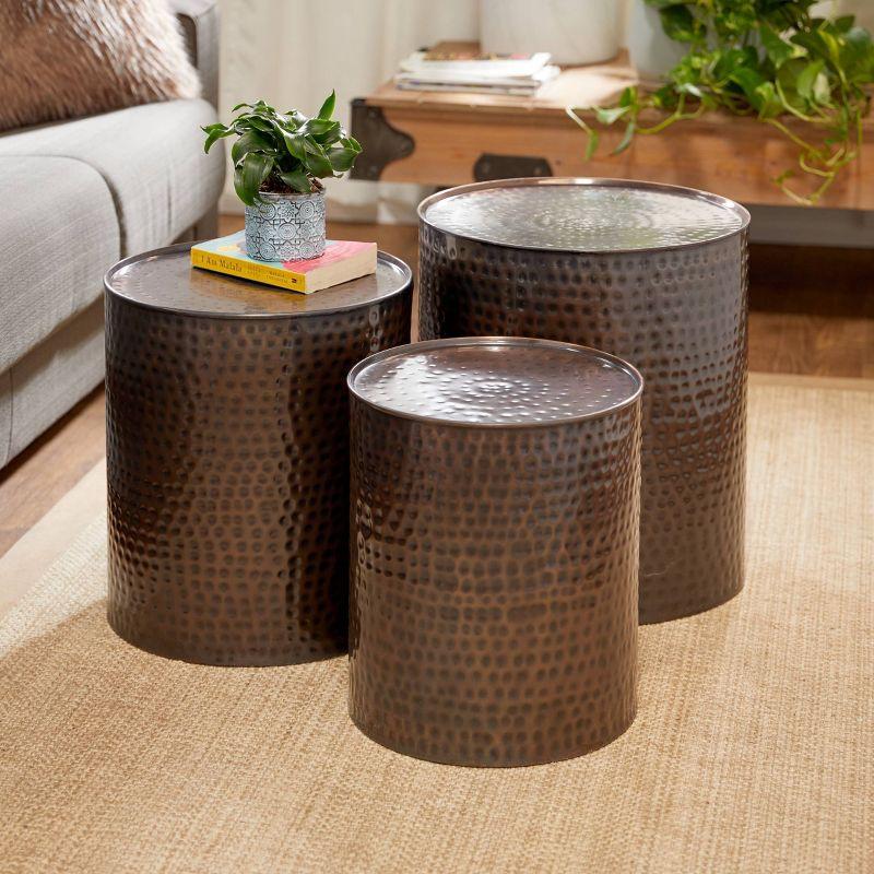 Metal Cylinder Accent Tables (Set of 3) Brown - Olivia & May