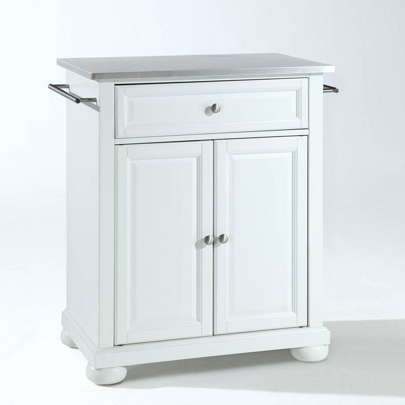 Crosley Alexandria Stainless Steel Top Portable Kitchen Island White : Hardwood Construction, Adjustable Shelf