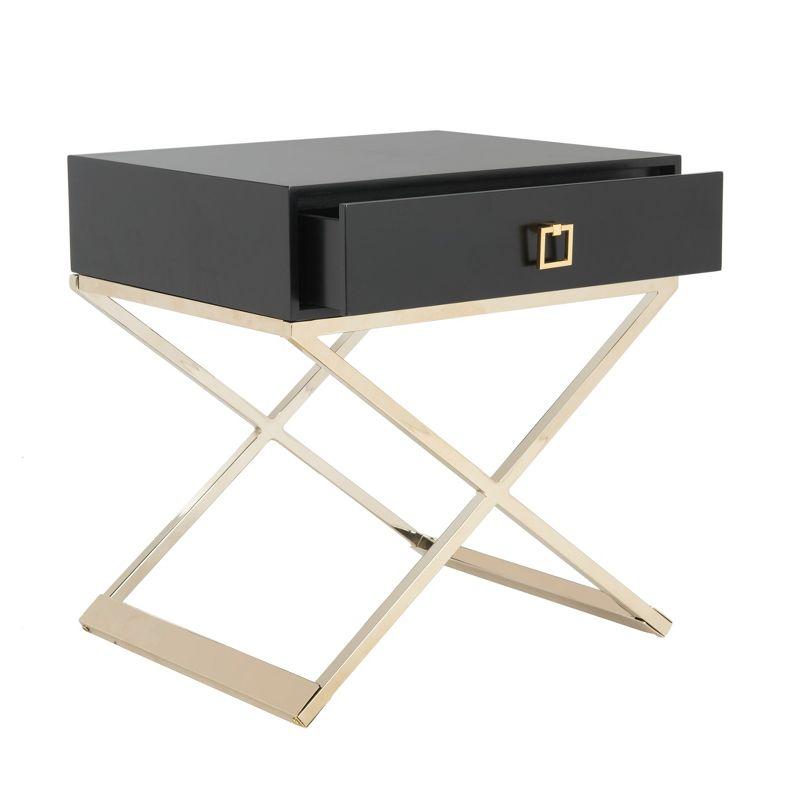 Transitional Black Wood & Metal End Table with Storage