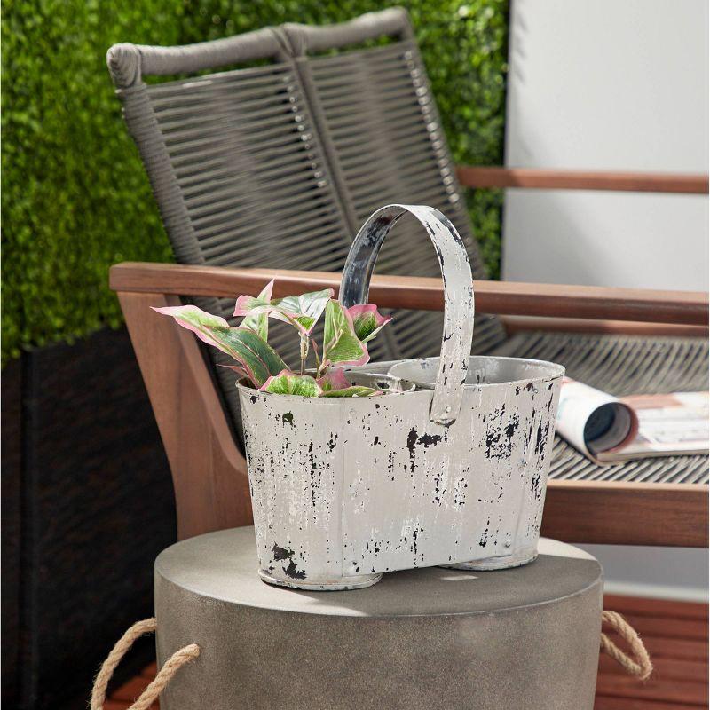 12" Wide Planter with Handle, Farmhouse Metal for Indoor/Outdoor Use - Olivia & May: Iron, No Drainage Holes