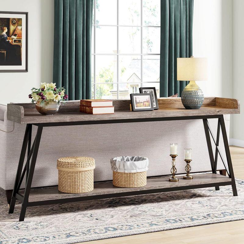 Hommoo Industrial Console Table, 2-Tier Narrow Sofa Table