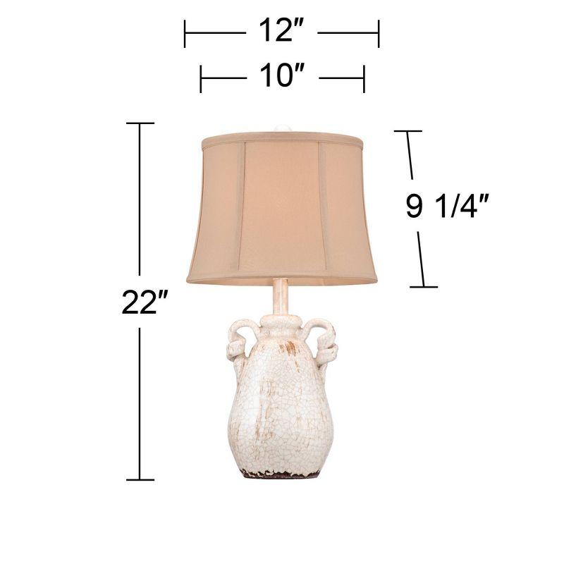 Regency Hill Sofia Rustic Country Cottage Accent Table Lamp 22" High Crackled Ivory Glaze Ceramic Beige Bell Shade for Bedroom Living Room House Home