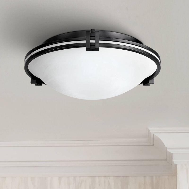 Possini Euro Design Modern Ceiling Light Flush Mount Fixture 16 3/4" Wide Oil Rubbed Bronze 3-Light Marbleized Glass Bowl for Bedroom Kitchen Hallway