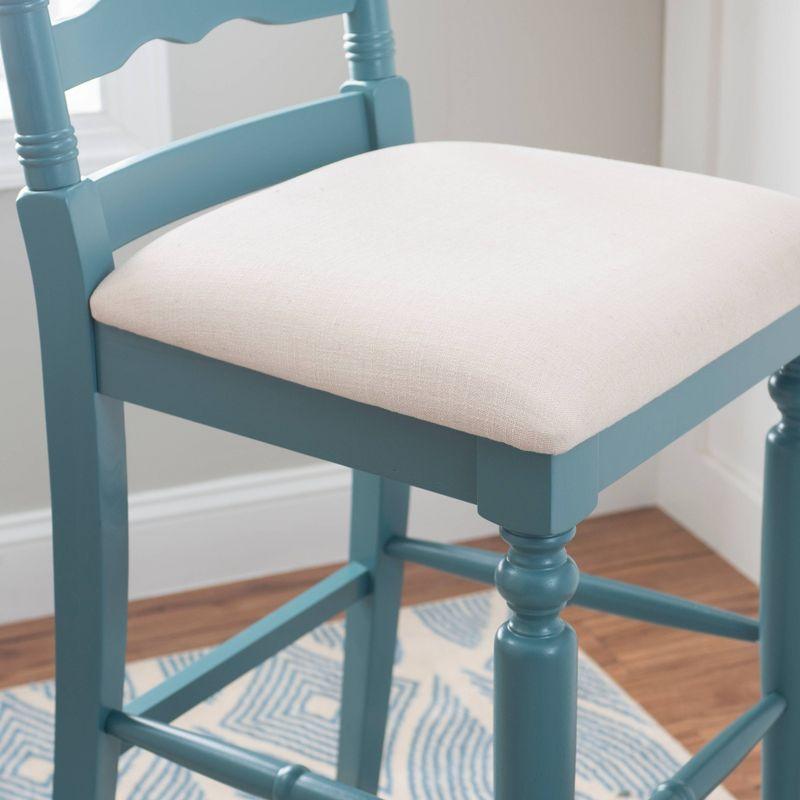 Elegant Antique Blue Wooden Barstool with Padded Seat