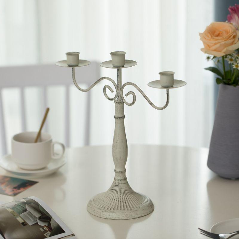 Fabulaxe Antique 12" Distressed 3 Arm Metal Candelabra for Dining Room, Entryway, Kitchen and Vanity