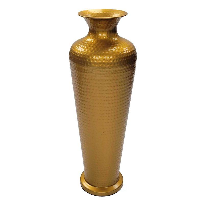 Uniquewise Decorative Modern Gold Metal Hammered Floor Flower Vase for Entryway, Living Room or Dining Room