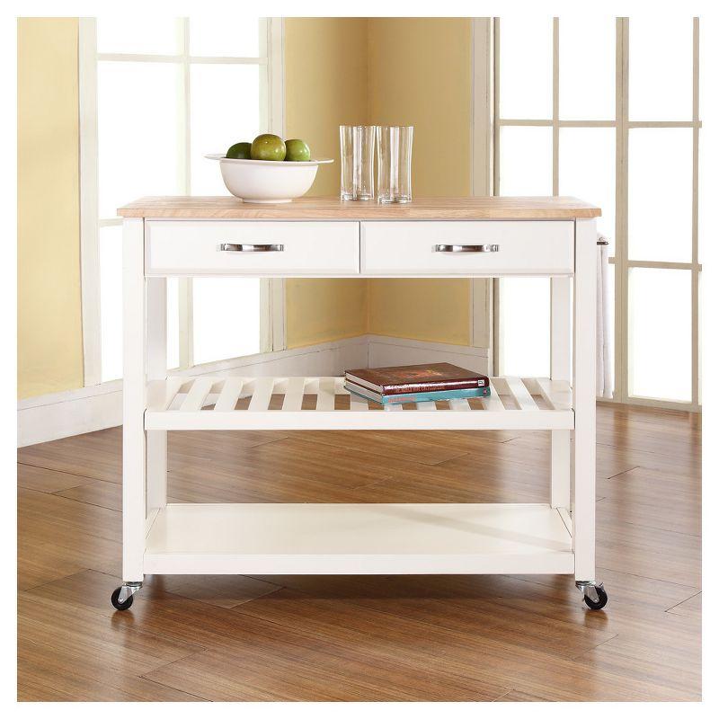 Crosley Natural Wood Top Kitchen Cart/Island with Optional Stool Storage  White : Solid Hardwood, Mobile Storage