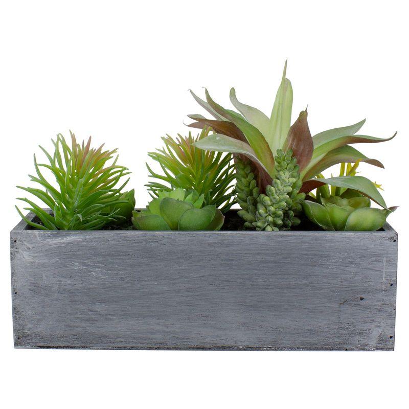 12" Green Artificial Succulent Arrangement in Gray Wooden Planter