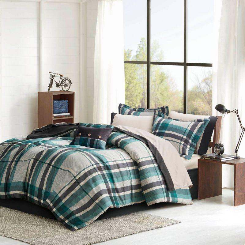 Intelligent Design Rick Plaid Microfiber Soft Comforter Set with Bed Sheet Teal Blue