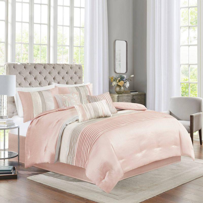 Amherst 7 Piece Striped and Pleated Comforter Set