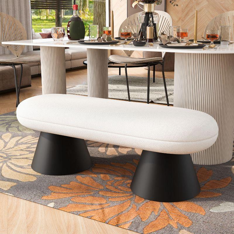 Christopher Knight Home Salal Modern Upholstered Dining Bench with Double Pedestal Iron Legs, Beige