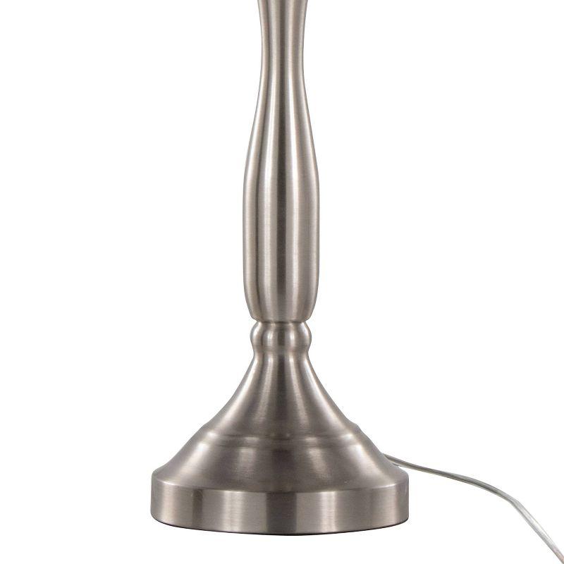 25.5" Brushed Nickel Table Lamp Set with White Linen Shade and USB