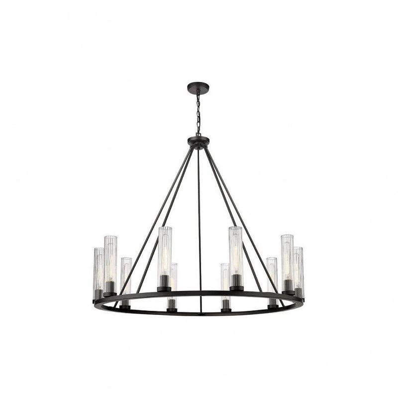 Beau Bronze 10-Light Circular Chandelier with Glass Shades