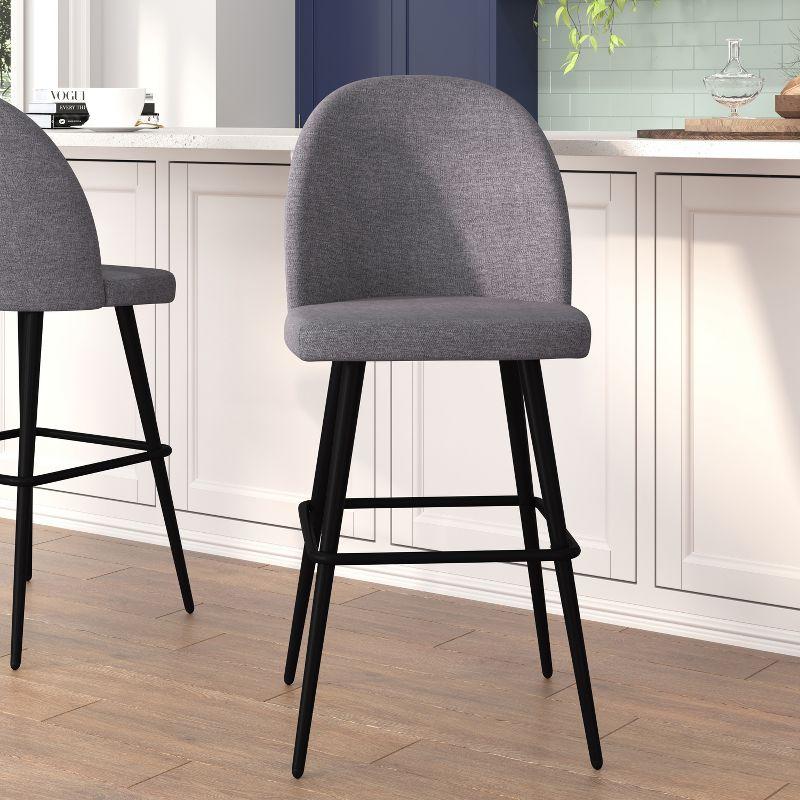 Adjustable Gray Faux Linen Barstools with Steel Frame - Set of 2