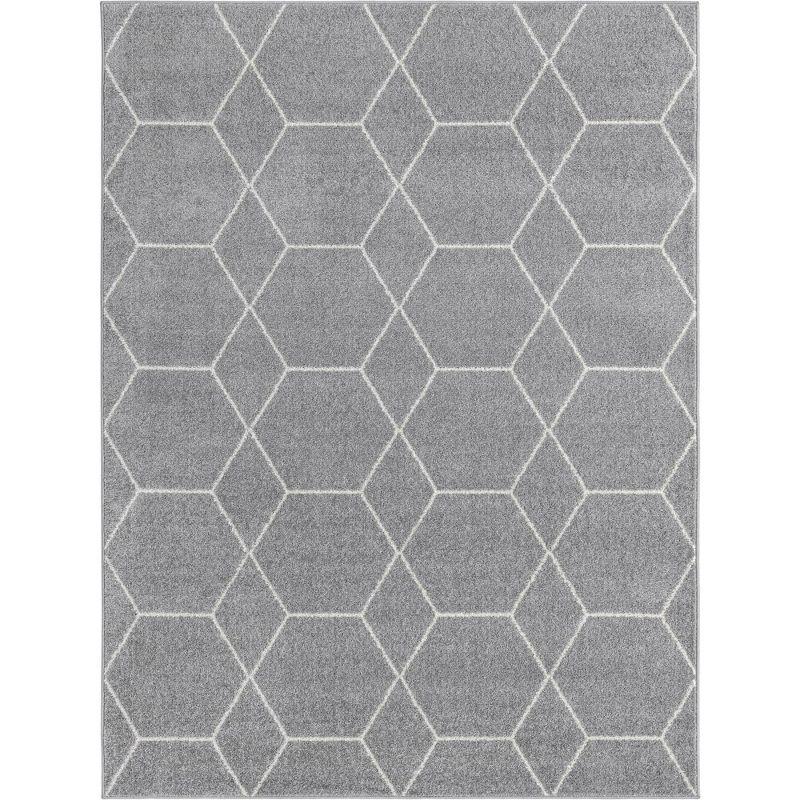 Light Gray and Ivory Trellis Synthetic 10x13 Rug