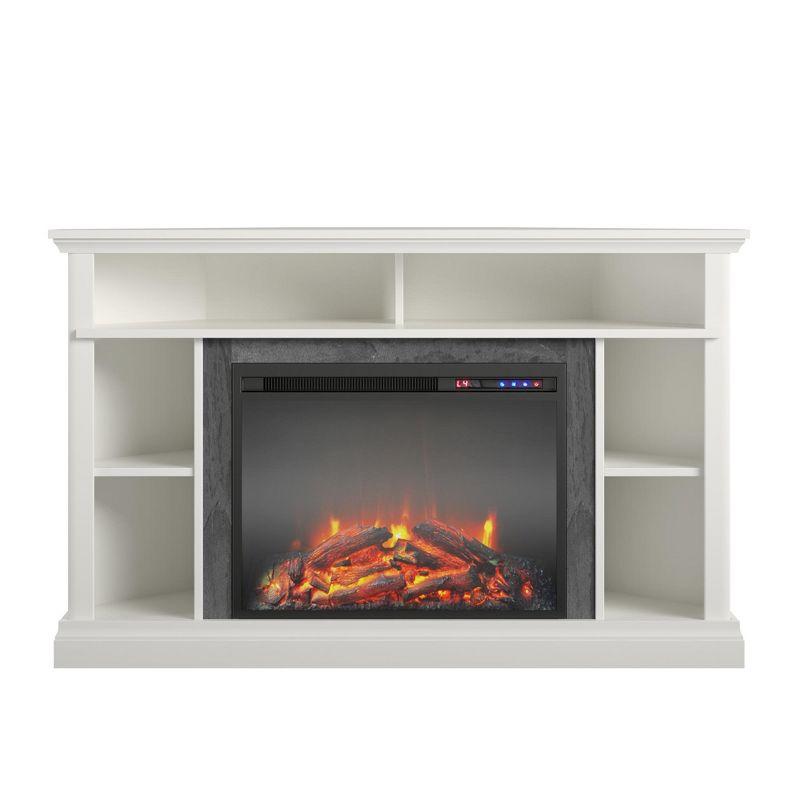 White Corner Electric Fireplace TV Stand with Faux Stone