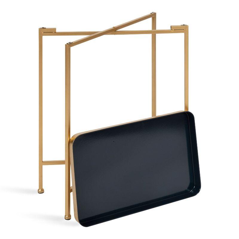Kate and Laurel Celia Rectangle Metal Side Table, 18x12x26, Navy Blue and Gold