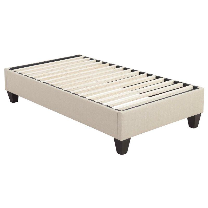 Picket House Furnishings Twin Abby Platform Bed Cream: Faux Leather Upholstery, No Box Spring Needed