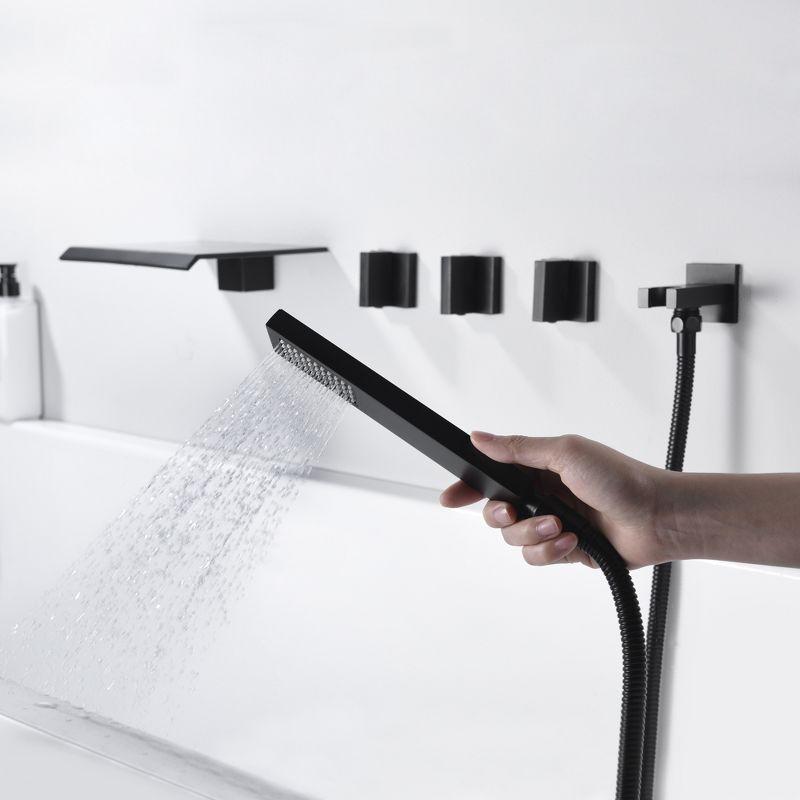 SUMERAIN Wall Mount Waterfall Tub Filler Faucet with Hand Shower and High Flow Spout, Matte Black