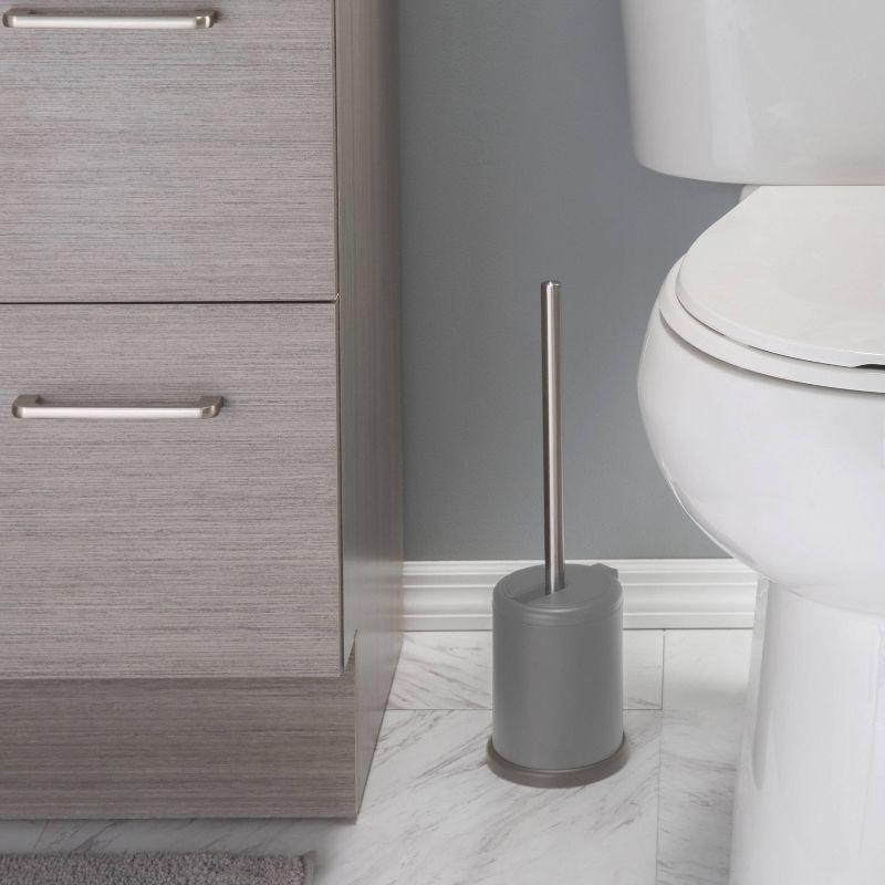 Bath Bliss Toilet Brush with Closing Lid Gray: Polypropylene & Metal, 15.4" Height, Bathroom Cleaning Accessory