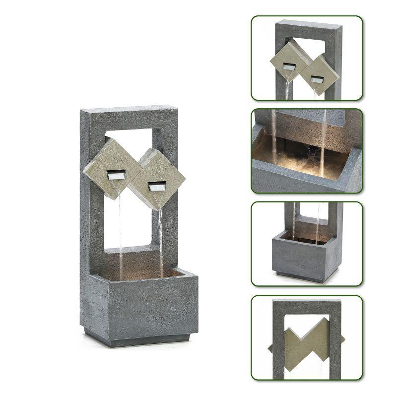 Cascading Gray and Cream Resin Outdoor Fountain with LED Lights