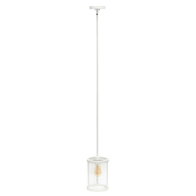1-Light 9.25" Modern Farmhouse Adjustable Hanging Cylindrical Clear Glass Pendant Fixture with Metal Accent White - Lalia Home: UL Listed