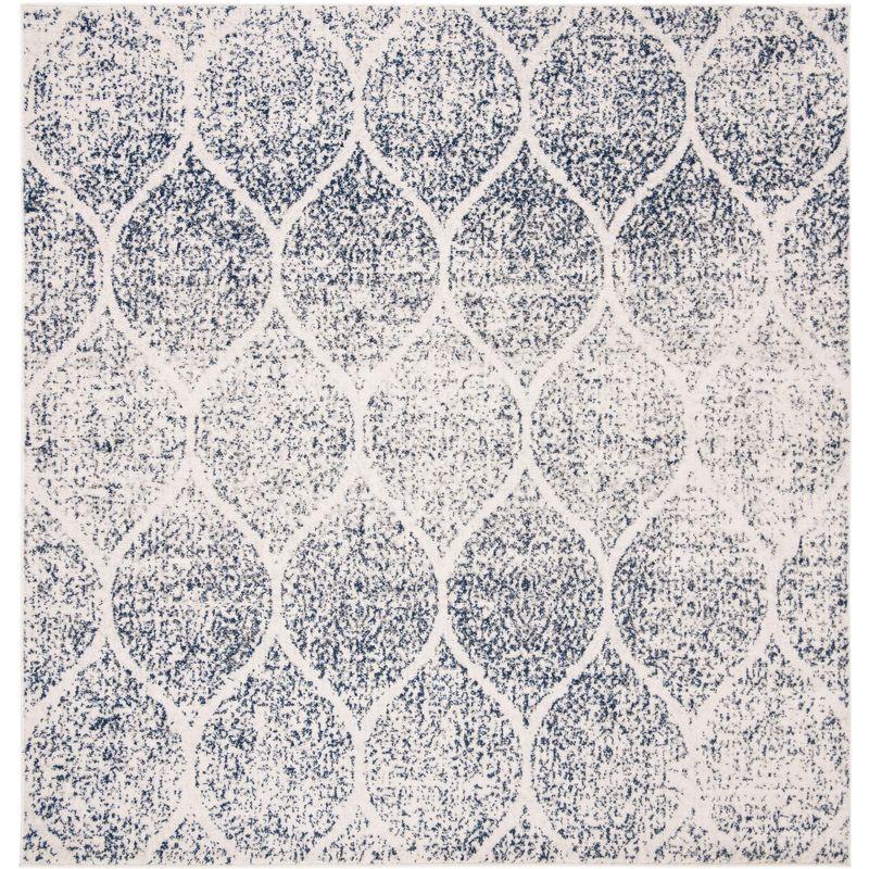 Cream and Royal Blue 5'3" Square Synthetic Easy-Care Area Rug