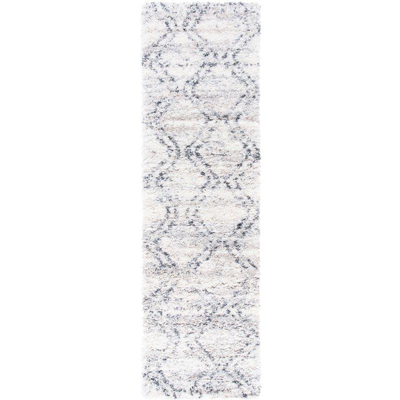 Ivory and Gray Geometric Shag Runner Rug, 2'3" x 8'