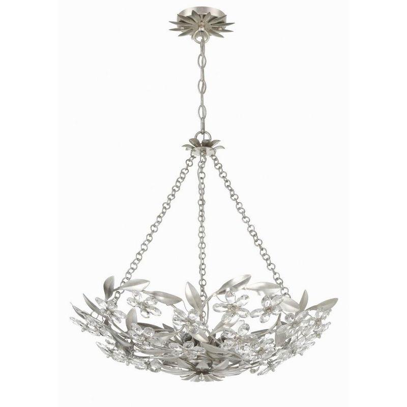 Antique Silver Crystal 6-Light Floral Chandelier