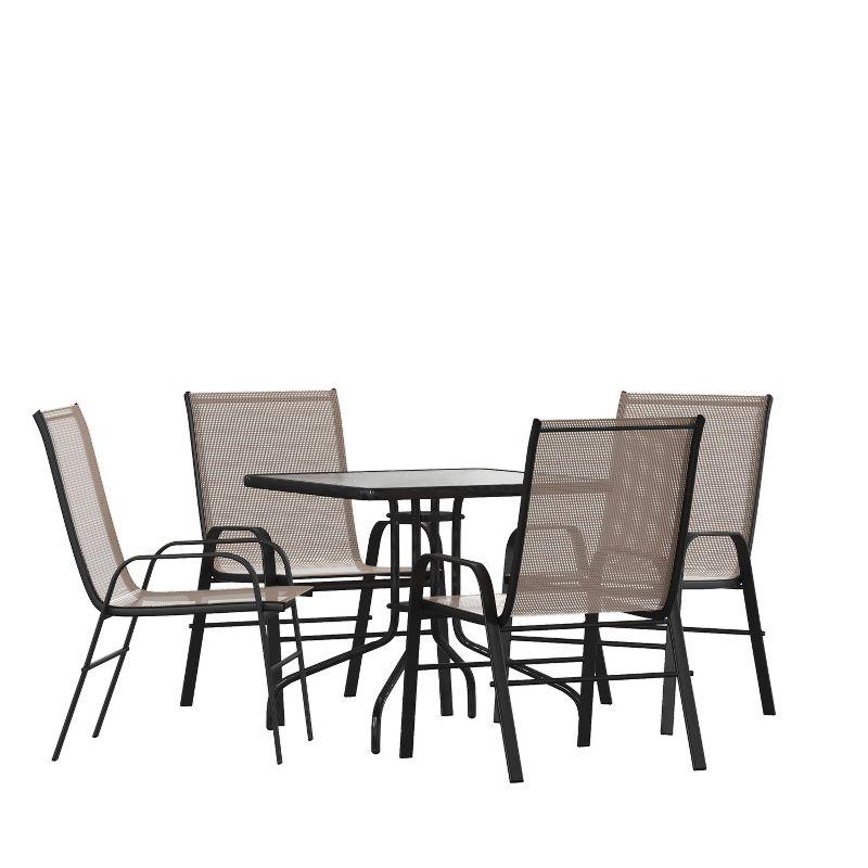 5-Piece Brown Steel and Glass Outdoor Dining Set