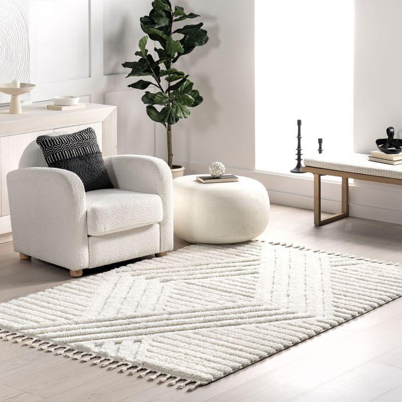 Nuloom Risette Geometric Shag Tassel Indoor Area Rug, Square 6' x 6', Ivory