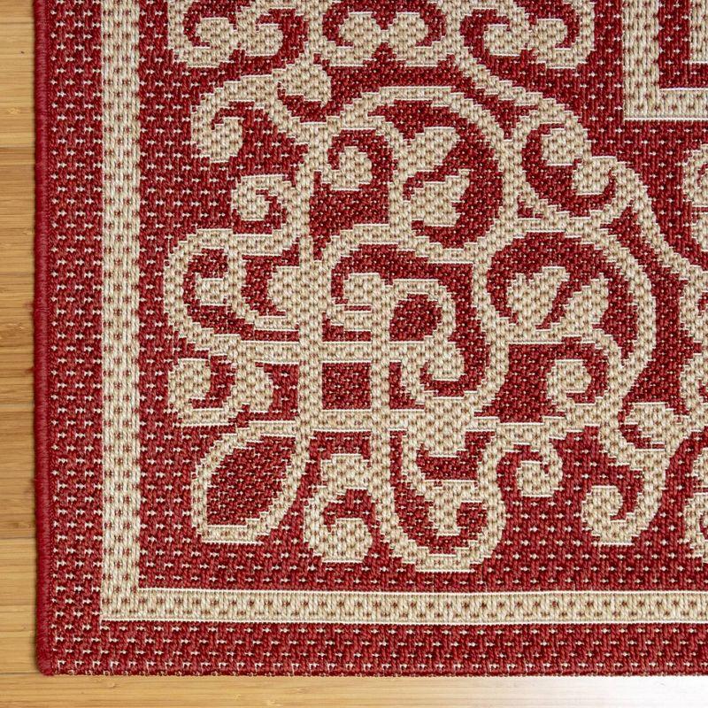 Gertmenian Paseo Tedo Havana Red/Beige Scrolled Border Indoor/Outdoor Flatweave Area Rug