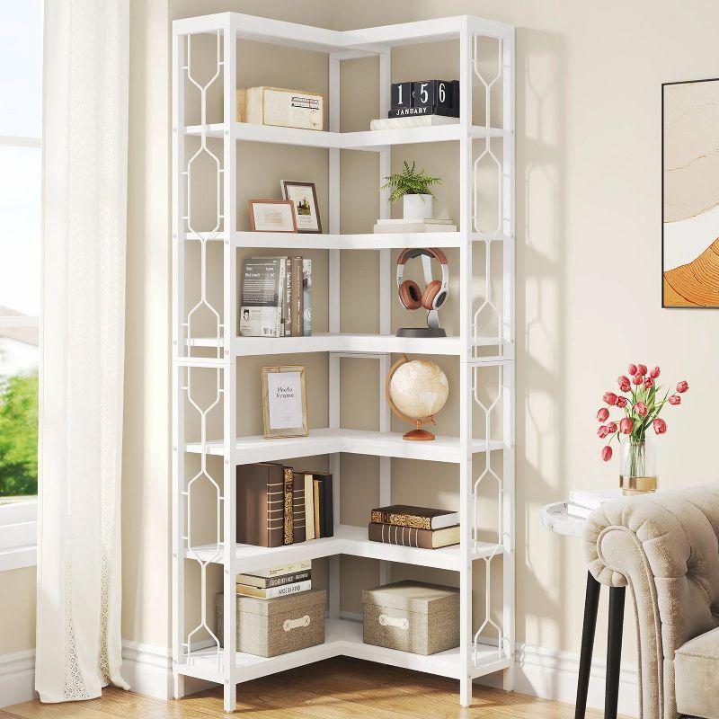 Tribesigns 7-Tier L-Shaped Bookshelf, Wood Corner Etagere Bookcase, Freestanding Display Shelving Unit, White