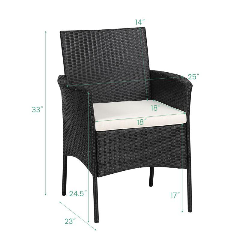 Tangkula Outdoor 2 PCS Rattan Dining Chair Patio Cushioned Arm Chair w/Zipper Black