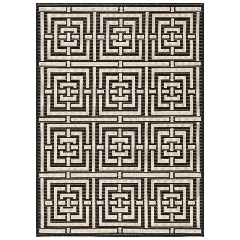 Courtyard CY6937 Power Loomed Indoor and Outdoor Area Rug - Black/Bone - 4'x5'7" - Safavieh