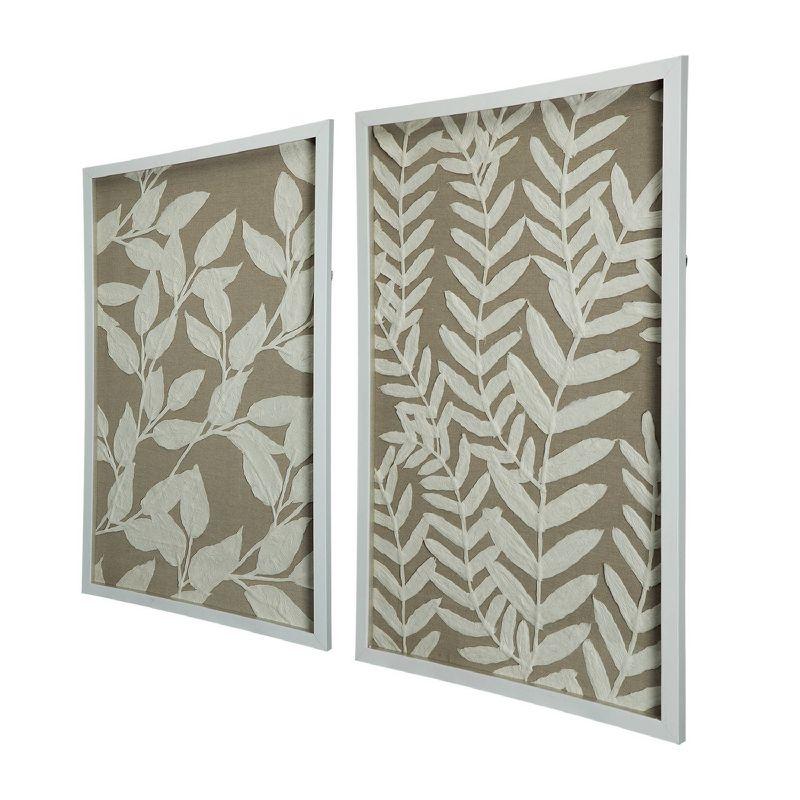 Set of 2 Estella Paper Shadow Box Wall Decors White - A&B Home: Transitional Style, Botanical Art, MDF Frame