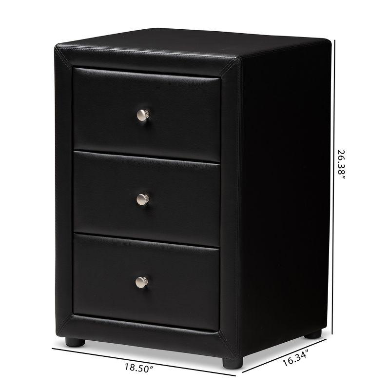 Tessa Faux Leather Upholstered 3 Drawer Nightstand Black - Baxton Studio
