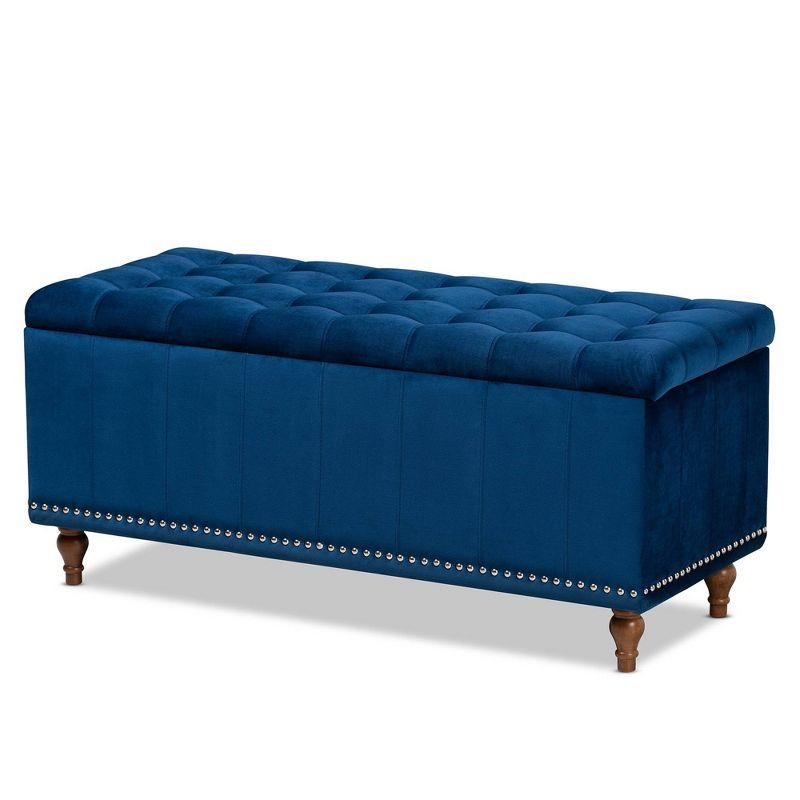 Elegant Navy Blue Velvet 42" Tufted Storage Ottoman Bench