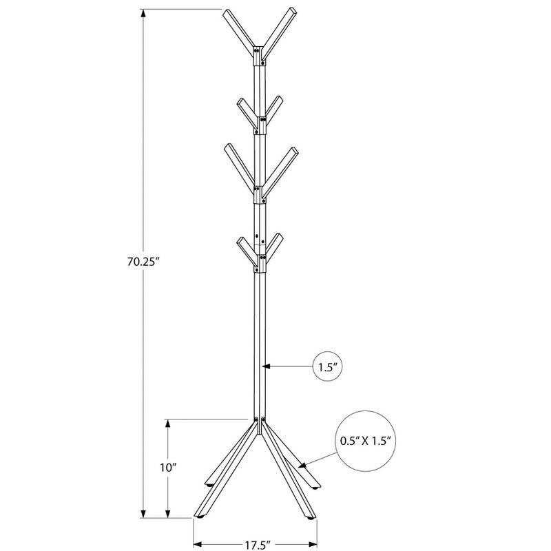 Black Metal 70-Inch Contemporary Coat Rack with 8 Hooks