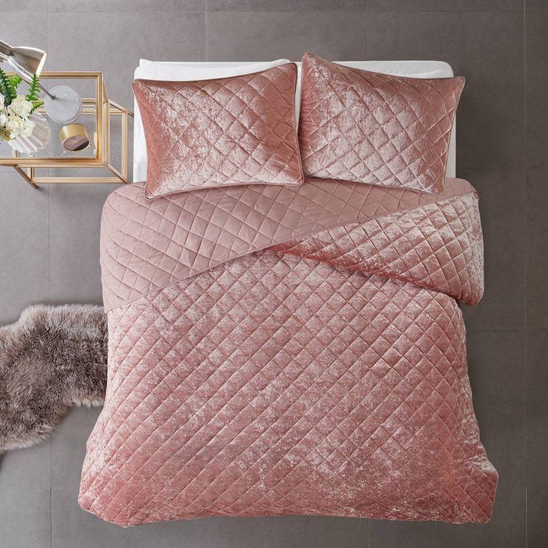 Blush Full Velvet Quilt Set with Shams