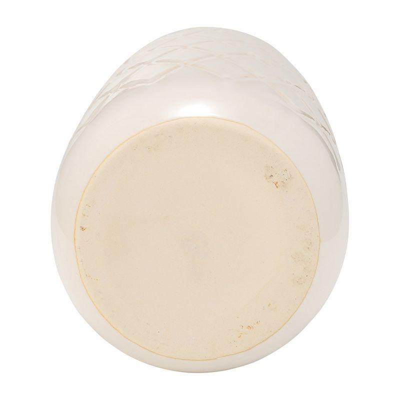 Sagebrook Home 12" Ceramic Vase - Contemporary Plaid Textured Ivory/Beige Vase For Floral Arrangements - Decorative Table Accent for Home or Office