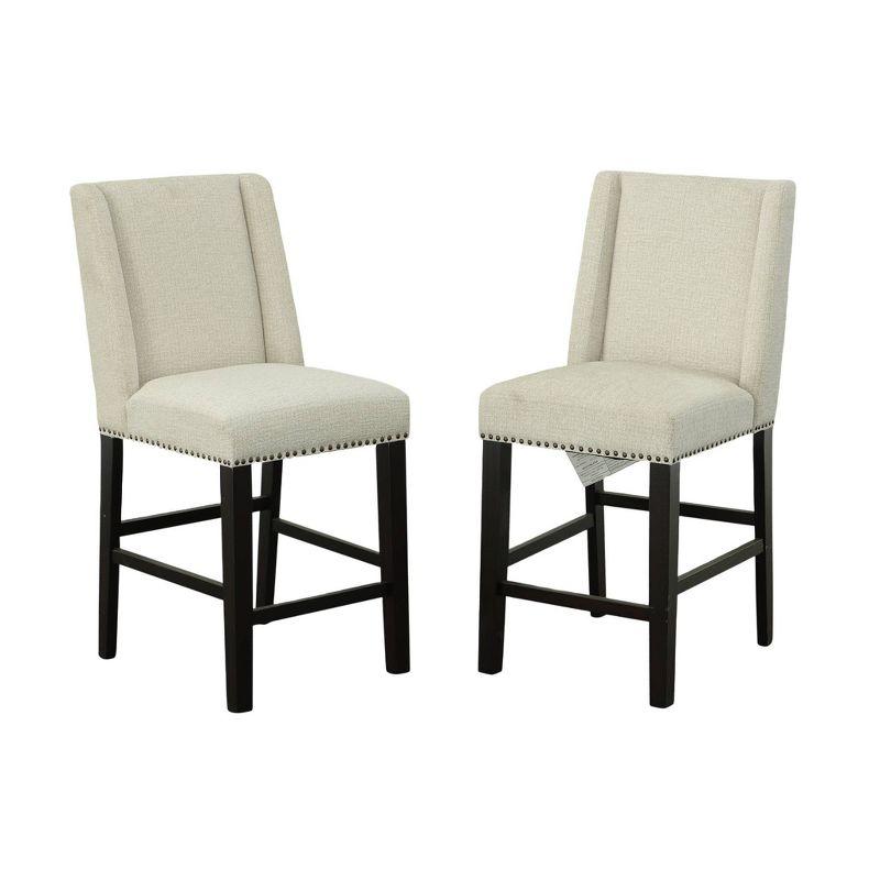 Set of 2 Fawn Upholstered Wood Counter Stools with Espresso Legs