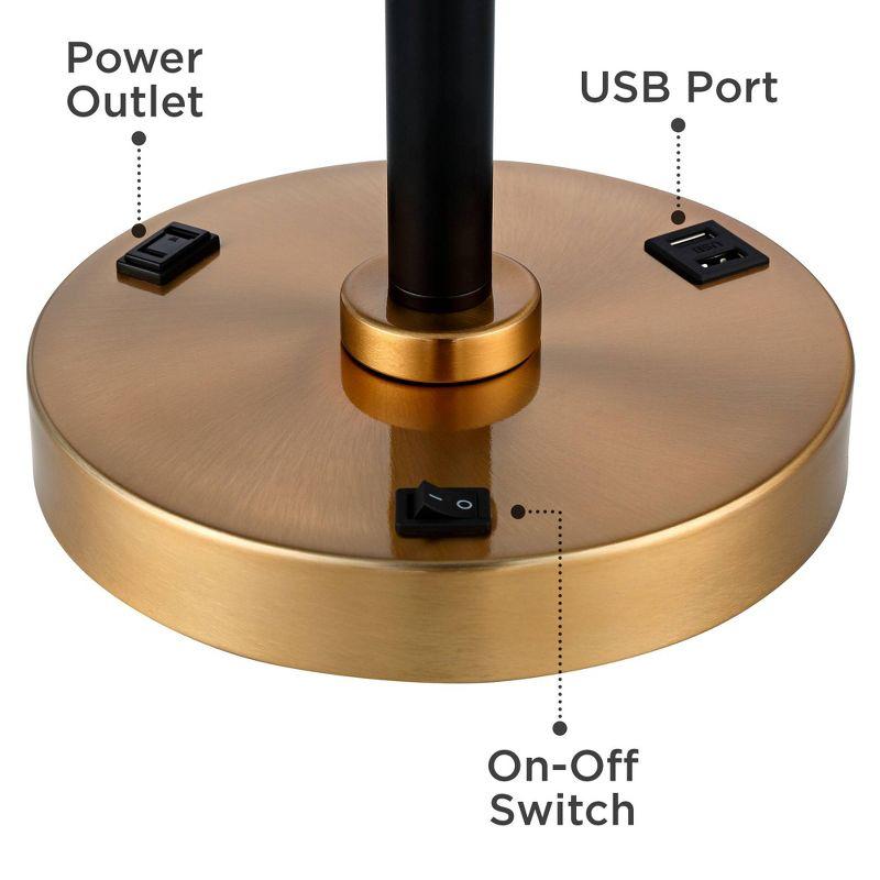 Possini Euro Design Carlyle Modern Mid Century Desk Lamp 30 1/2" Tall Gold with USB and AC Power Outlet in Base Double Drum Shades for Living Room