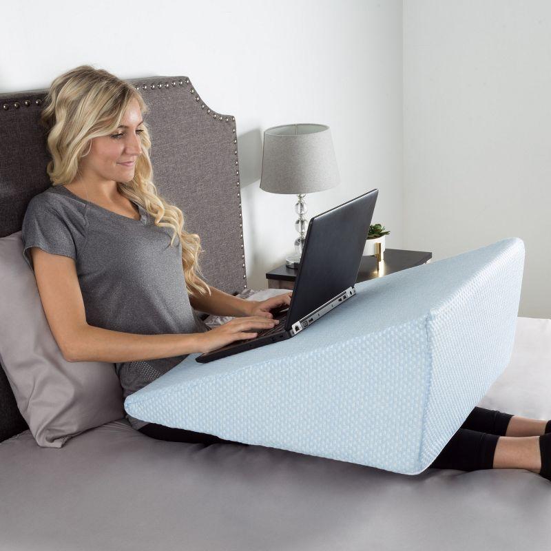 Extra-High Blue Memory Foam Wedge Pillow with Bamboo Cover