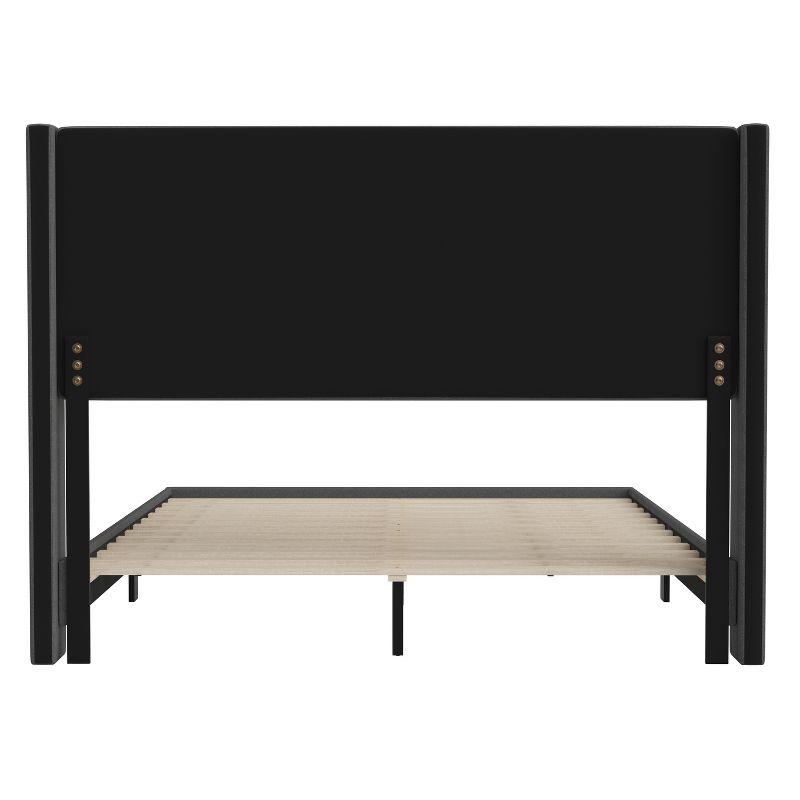 Merrick Lane Modern Queen Platform Bed with Padded Channel Stitched Charcoal Faux Linen Upholstered Wingback Headboard and 6" Underbed Clearance