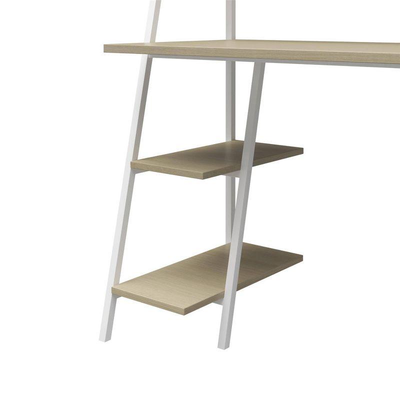 Pale Oak and White Metal Ladder Desk with Shelves