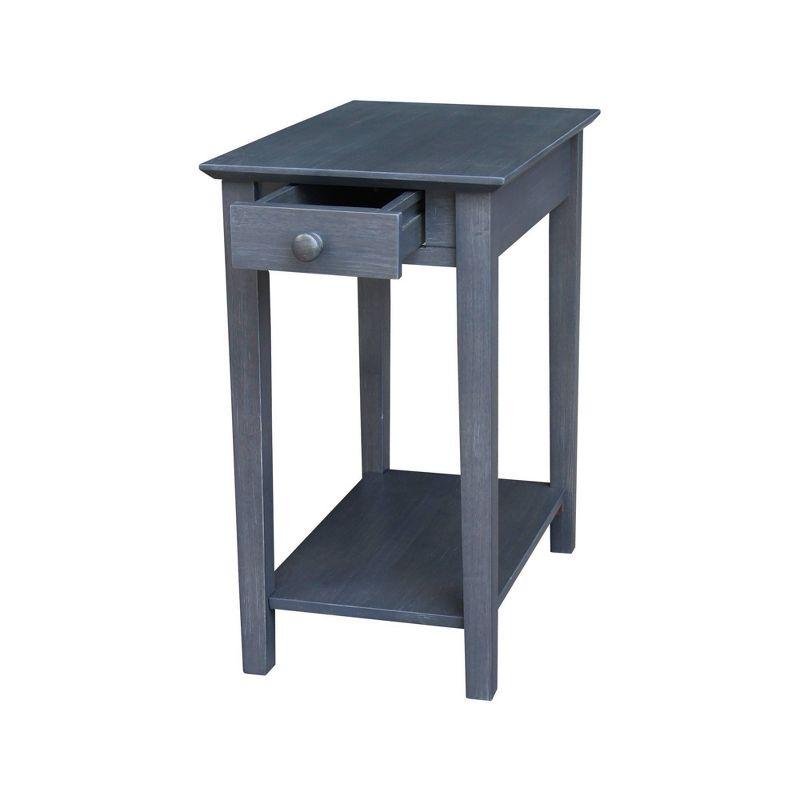 International Concepts Narrow End Table Heather Gray: Mid-Century Modern Style, Hardwood, Drawer & Shelf
