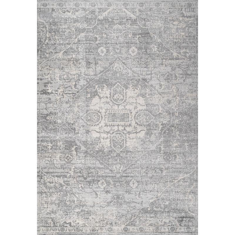 4' X 6' Modern Persian Vintage Medallion Area Rug, Gray - JONATHAN Y