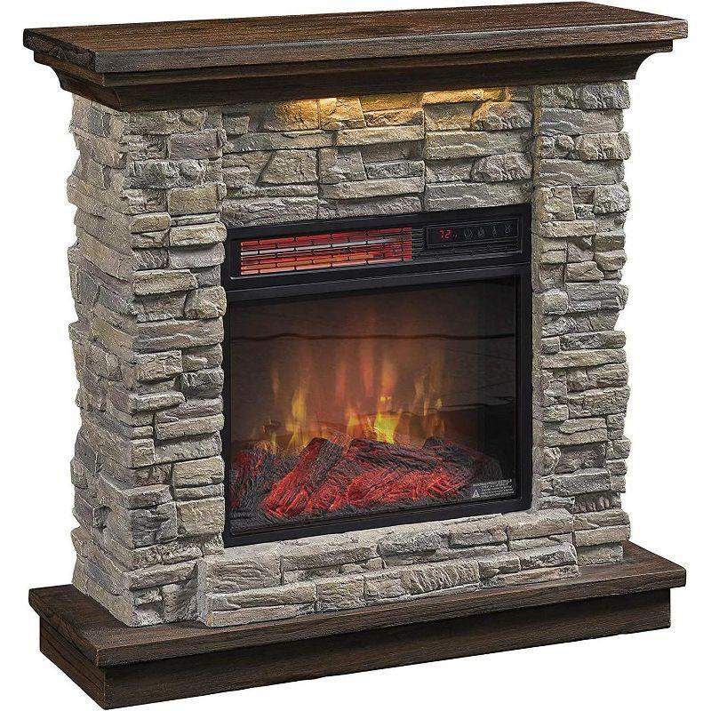 Austin Smoky Gray Stone Electric Fireplace Mantel