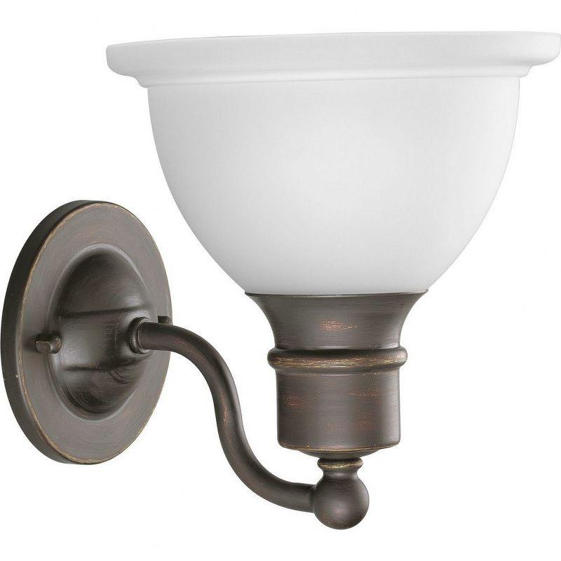 Antique Bronze 8" Wall Sconce with White Etched Glass